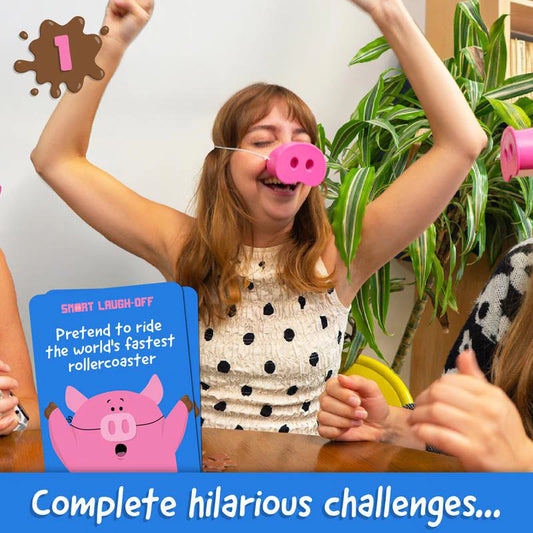 Family Games for Kids and Adults | 150 Challenge Cards, 5 Pig Snouts & Mud Tokens | Funny Games for Friend & Family, 4-8 Players, Ages 8+