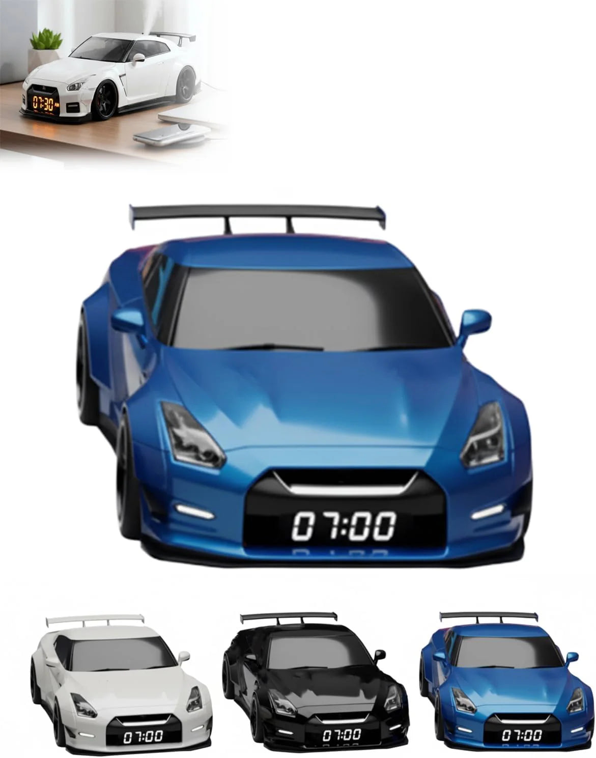 Hypercar Alarm Clock with Realistic Engine Sound, LED Display & Cool Mist Exhaust Flame Effect