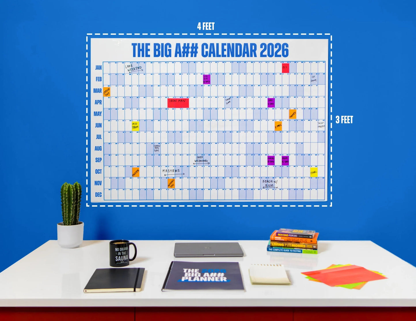 The Big Bright Calendar 2026 📅 - Design Your Amazing 2026! ✨ - 365-Day Year-at-a-Glance Wall Calendar with Dry-Erase Material ✏️ & Custom Labels 🏷️
