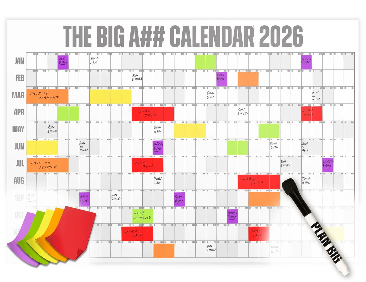 The Big Bright Calendar 2026 📅 - Design Your Amazing 2026! ✨ - 365-Day Year-at-a-Glance Wall Calendar with Dry-Erase Material ✏️ & Custom Labels 🏷️