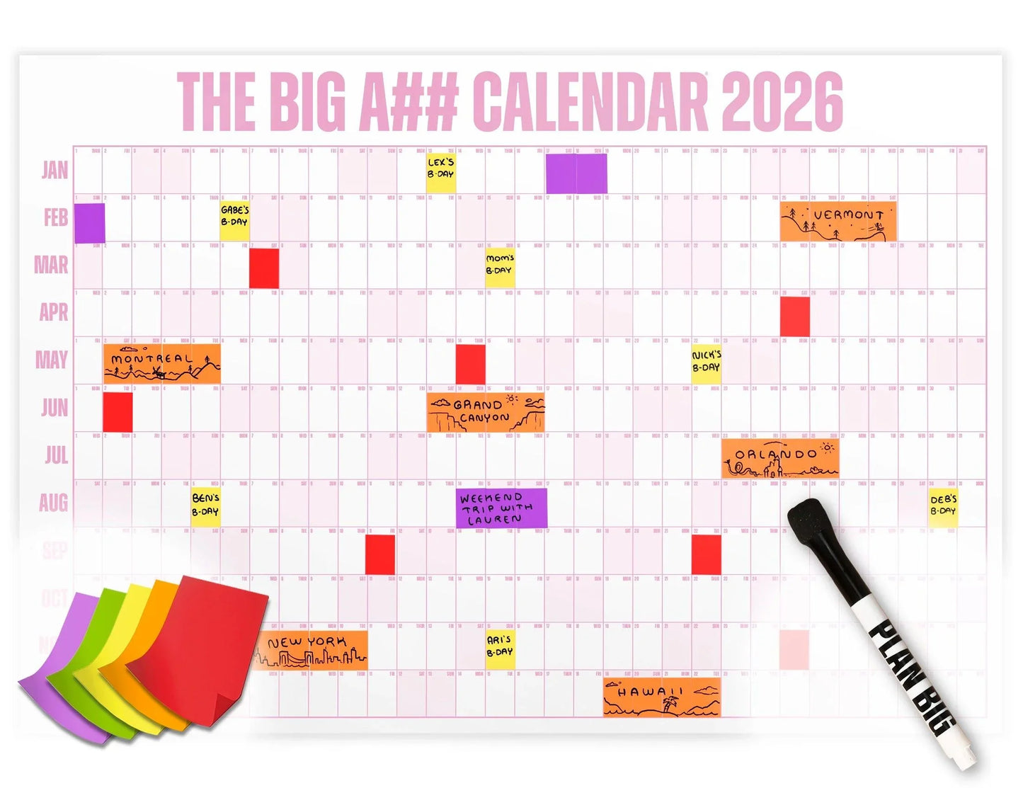 The Big Bright Calendar 2026 📅 - Design Your Amazing 2026! ✨ - 365-Day Year-at-a-Glance Wall Calendar with Dry-Erase Material ✏️ & Custom Labels 🏷️
