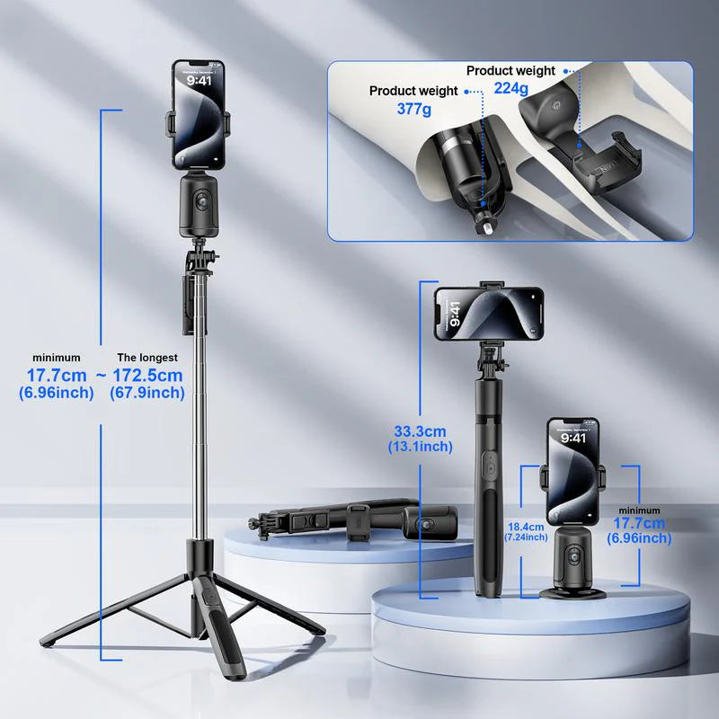 Automatic Face-Tracking Tripod with 360-Degree Rotation and Mounting Bracket