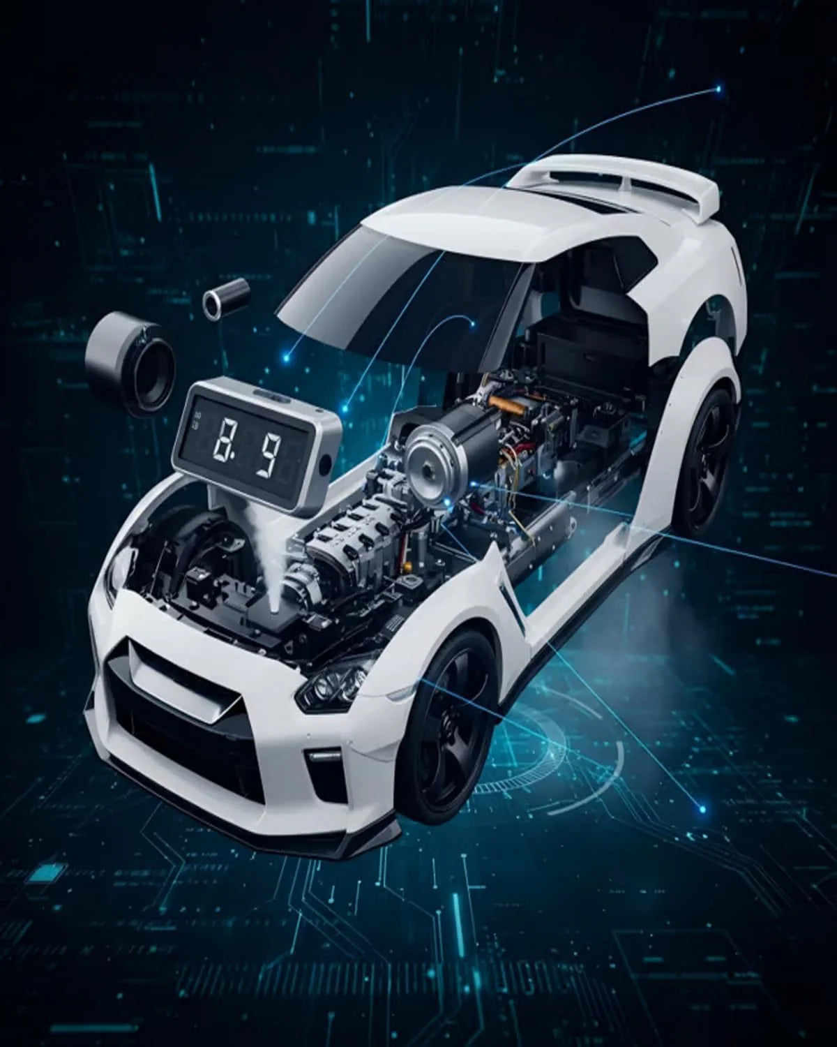 Hypercar Alarm Clock with Realistic Engine Sound, LED Display & Cool Mist Exhaust Flame Effect