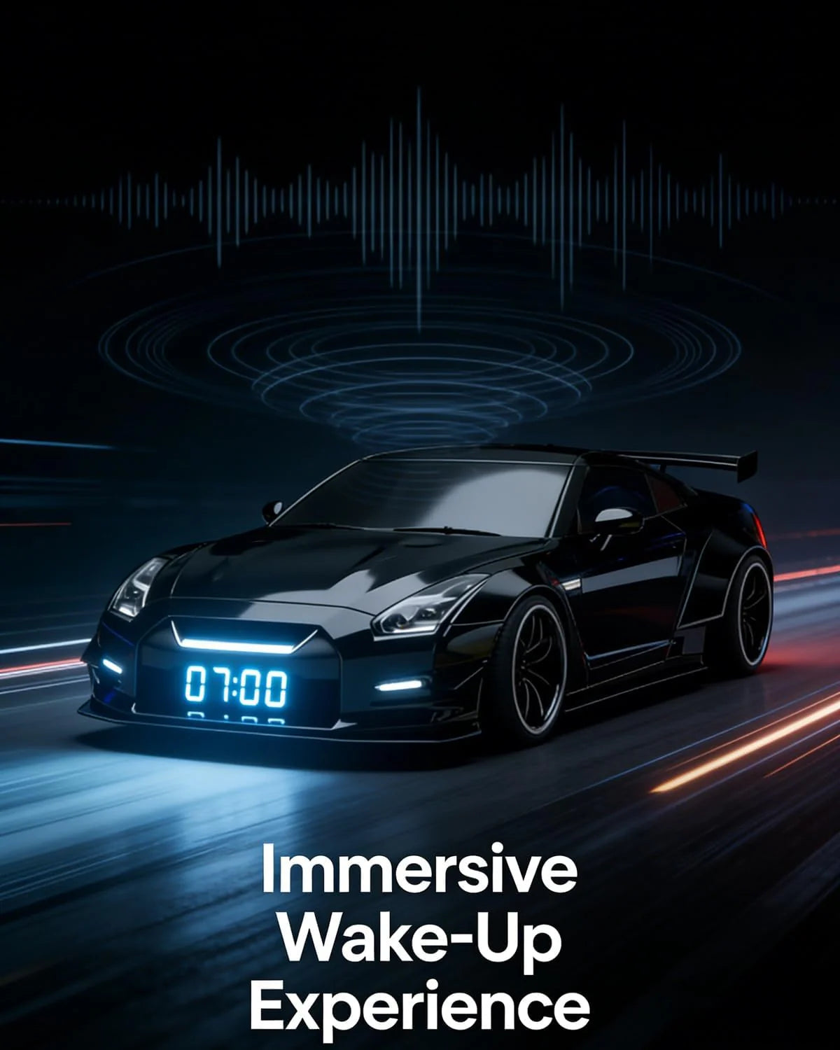 Hypercar Alarm Clock with Realistic Engine Sound, LED Display & Cool Mist Exhaust Flame Effect